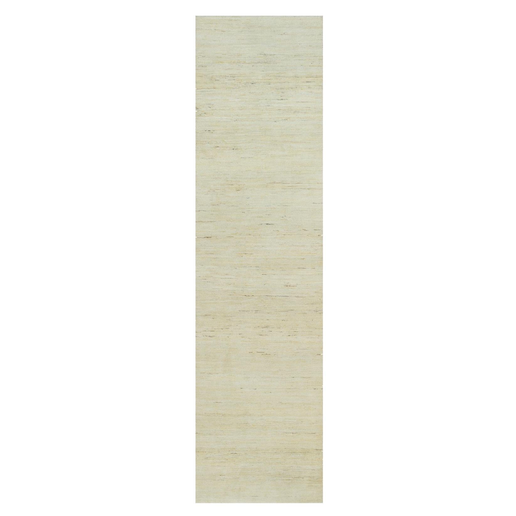 2'6"x10' Ballett Weißer Lori Buft Gabbeh Plain Wolle Handgeknüpfter Läufer