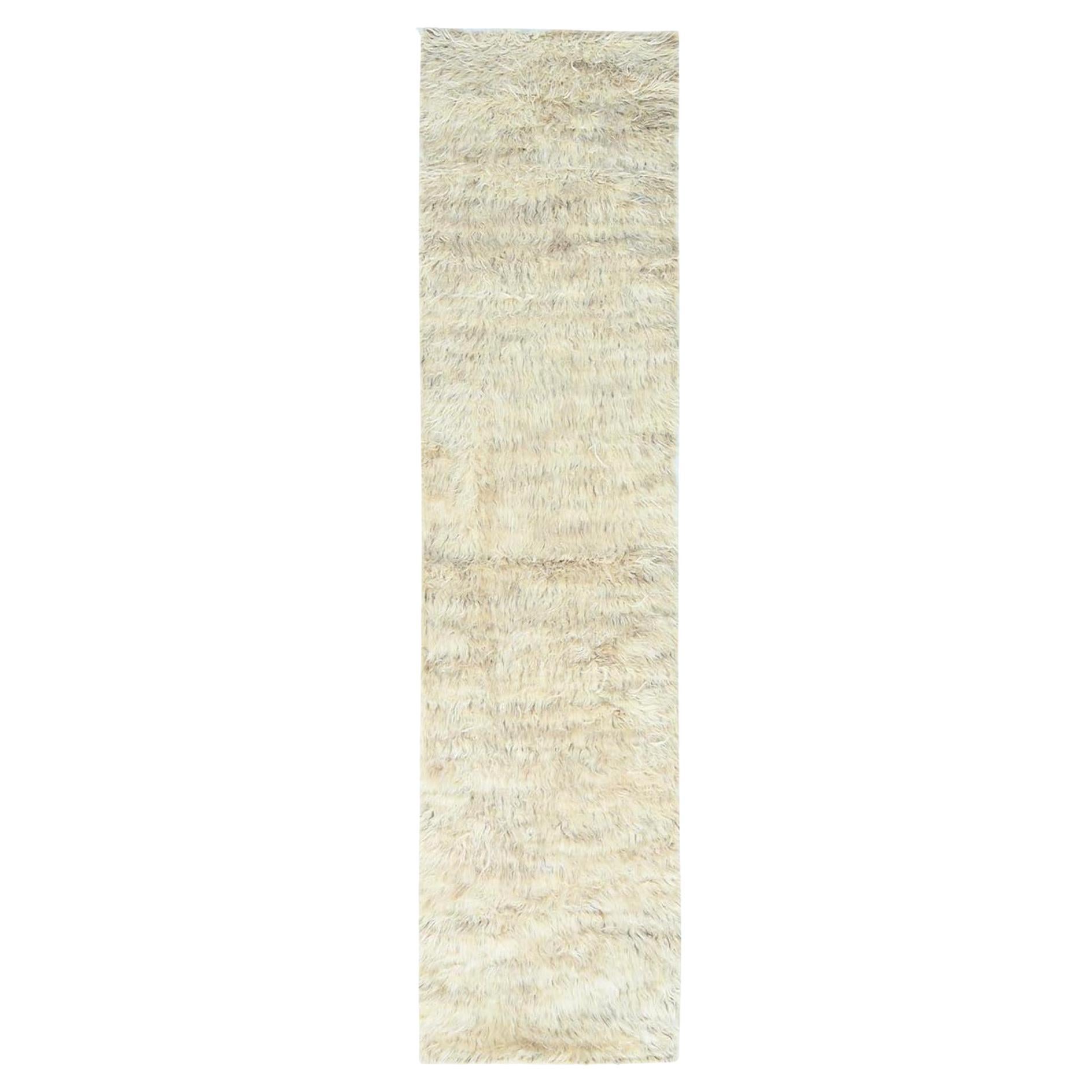 2
6 "x10
Beige, natürliche Wolle handgeknüpft, Shag Flokati Greek Style Läufer Teppich