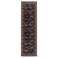 2.6x10 Black Birds Peacock Garden Hand Knotted Wool Runner Rug ( JC -1645 )