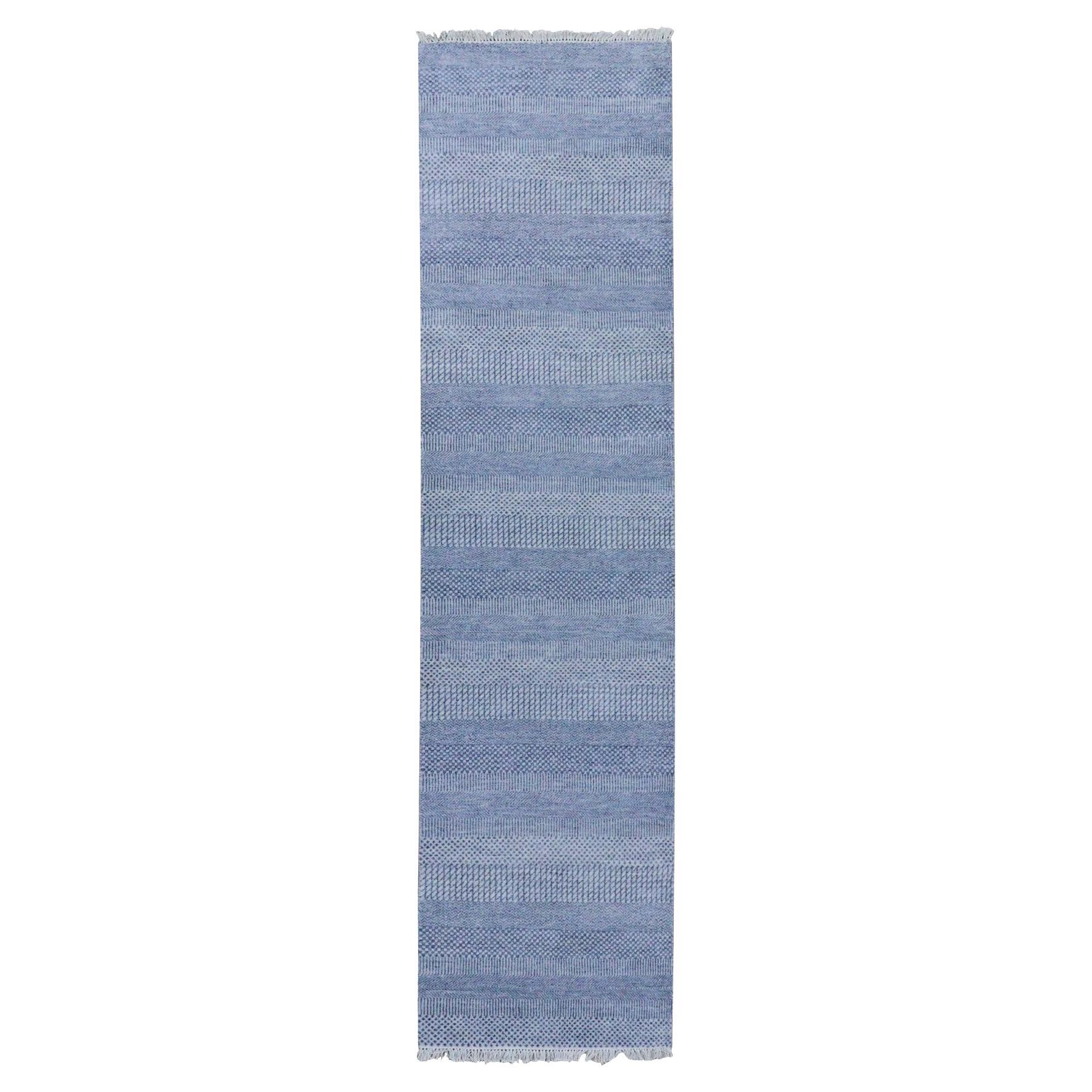 2
6 "x10
Bleu, Tapis de course en laine et soie noué à la main, Design Modern Grass Gabbeh