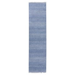 2'6 "x10' Bleu, Tapis de course en laine et soie noué à la main, Design Modern Grass Gabbeh
