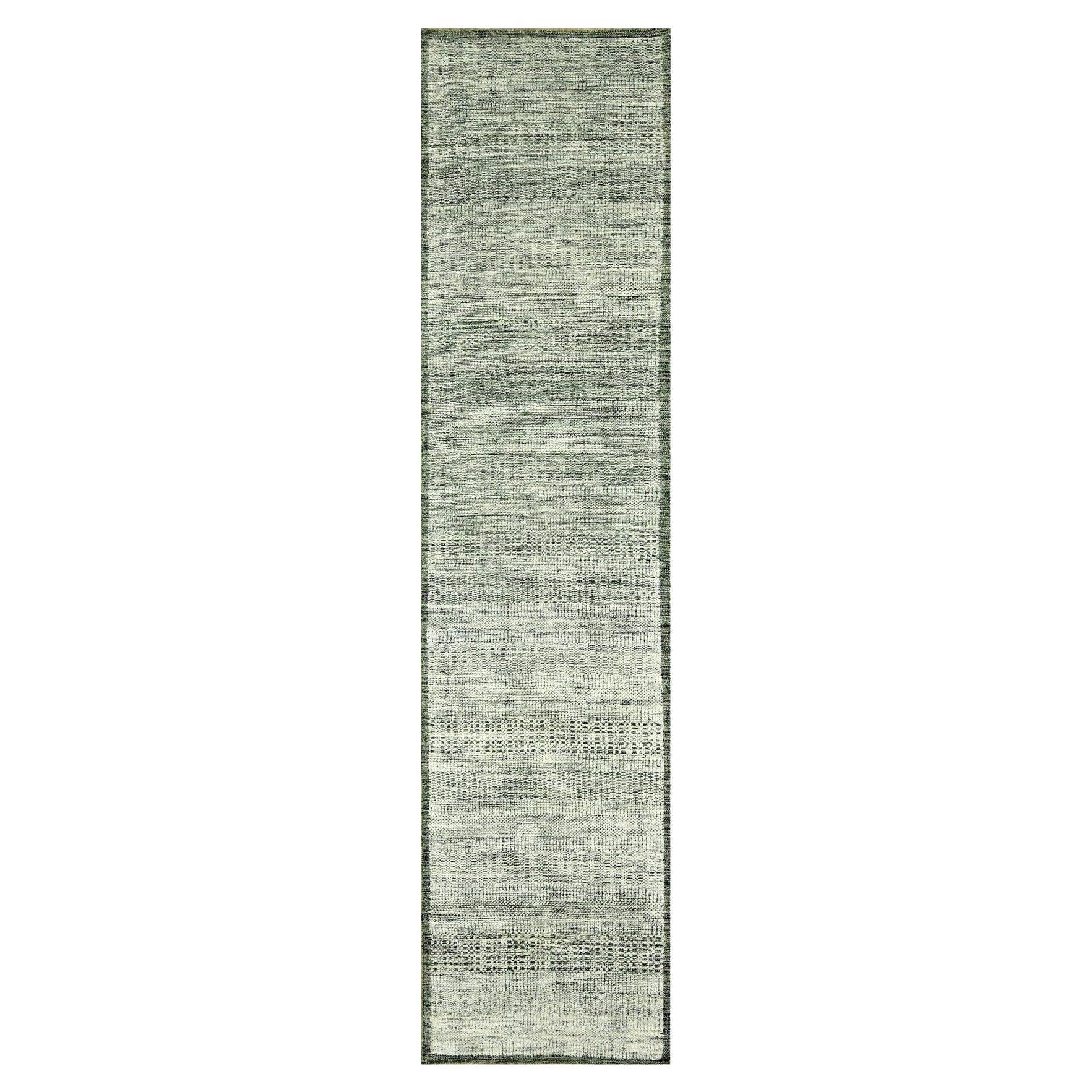 2'6 "x10' Tapis de course en pure laine nouée à la main, vert bouteille Distressed Grass Design