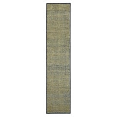 Tappeto Runner 2'6 "x10' in lana marrone annodata a mano, ossidata e con disegno dell'erba invecchiato