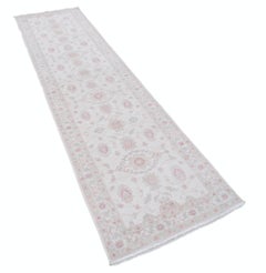 2.6x10 ft Handknotted Runner Rug for Hallway. Beige Runner Rug for Corridor