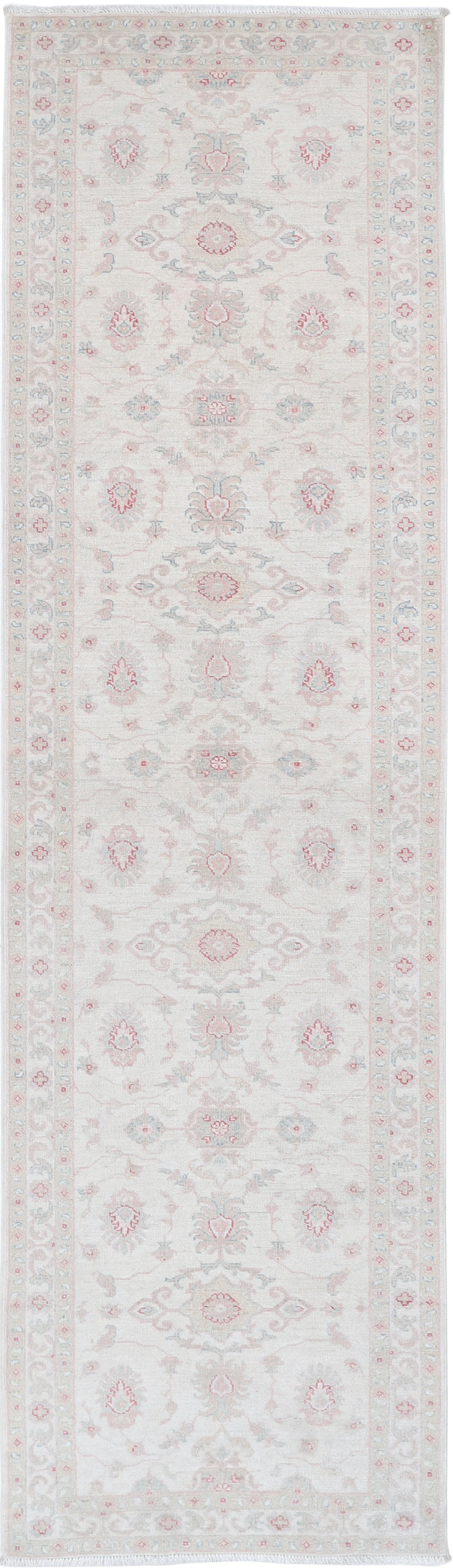 2.6x10 ft Handknotted Runner Rug for Hallway. Beige Runner Rug for Corridor