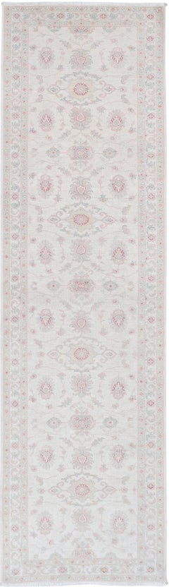 2.6x10 ft Handknotted Runner Rug for Hallway. Beige Runner Rug for Corridor