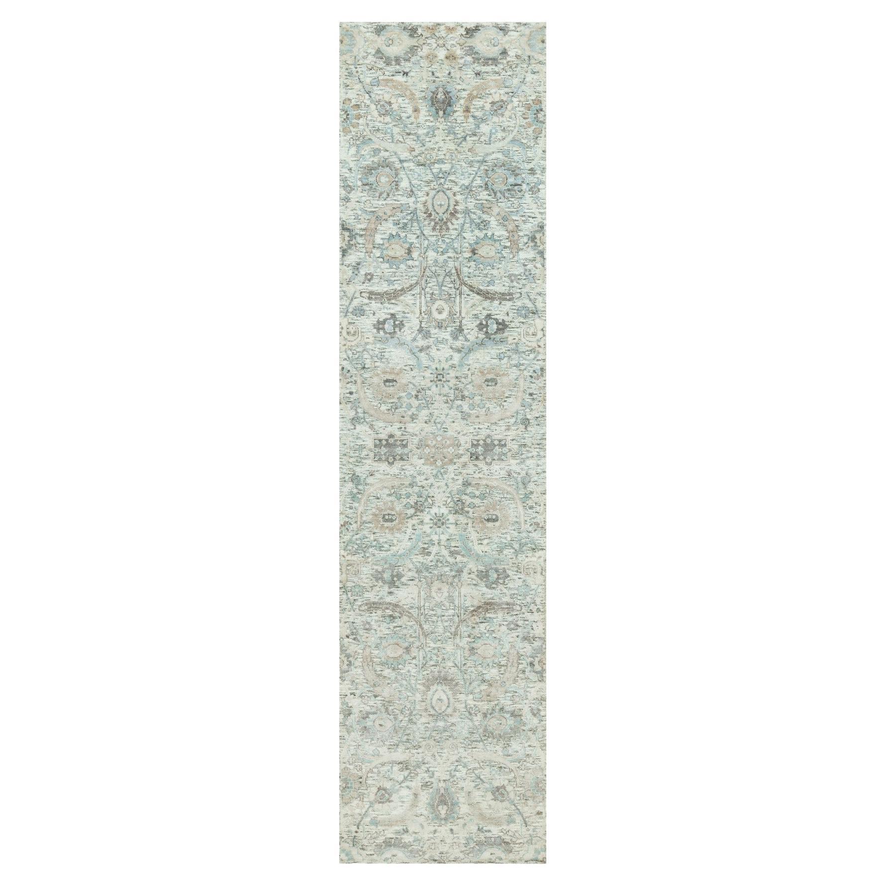 2
6 "x10
 Futon White Hand Knotsted Sickle Leaf Silk and Wool Runner Tapis d
Orient