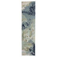 2'6 "x10' Alfombra de Lana Pura Gris-Beige Diseño Abstracto Alfombra de Pura Lana Anudada a Mano