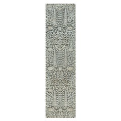 2'6 "x10' Alfombra de Seda y Lana Gris Anudada a Mano Diseño de Sauce y Ciprés R