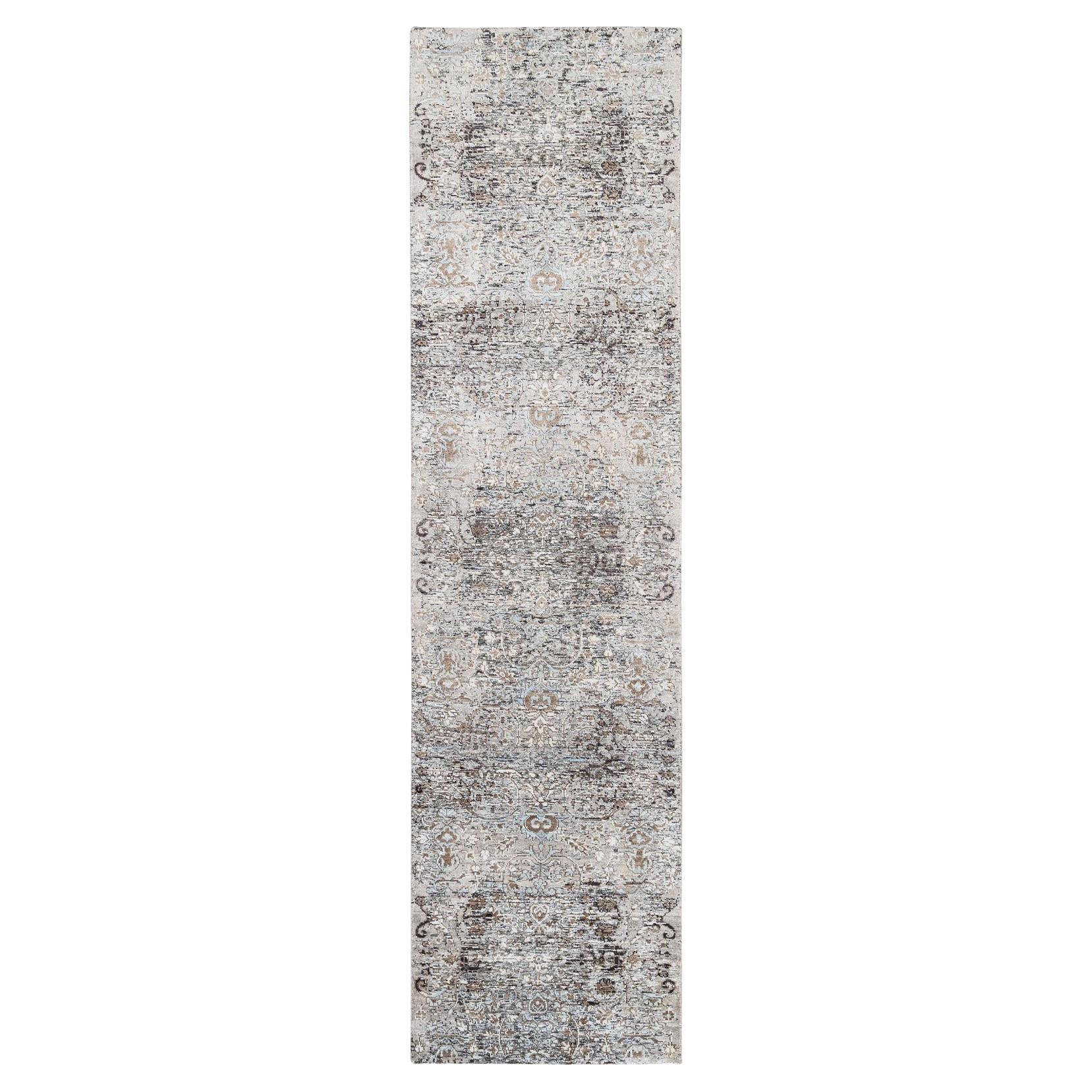 2
6 "x10
 Grau, Handgeknüpft, Übergangsdesign, Seide mit Wolle, Läufer, Teppich