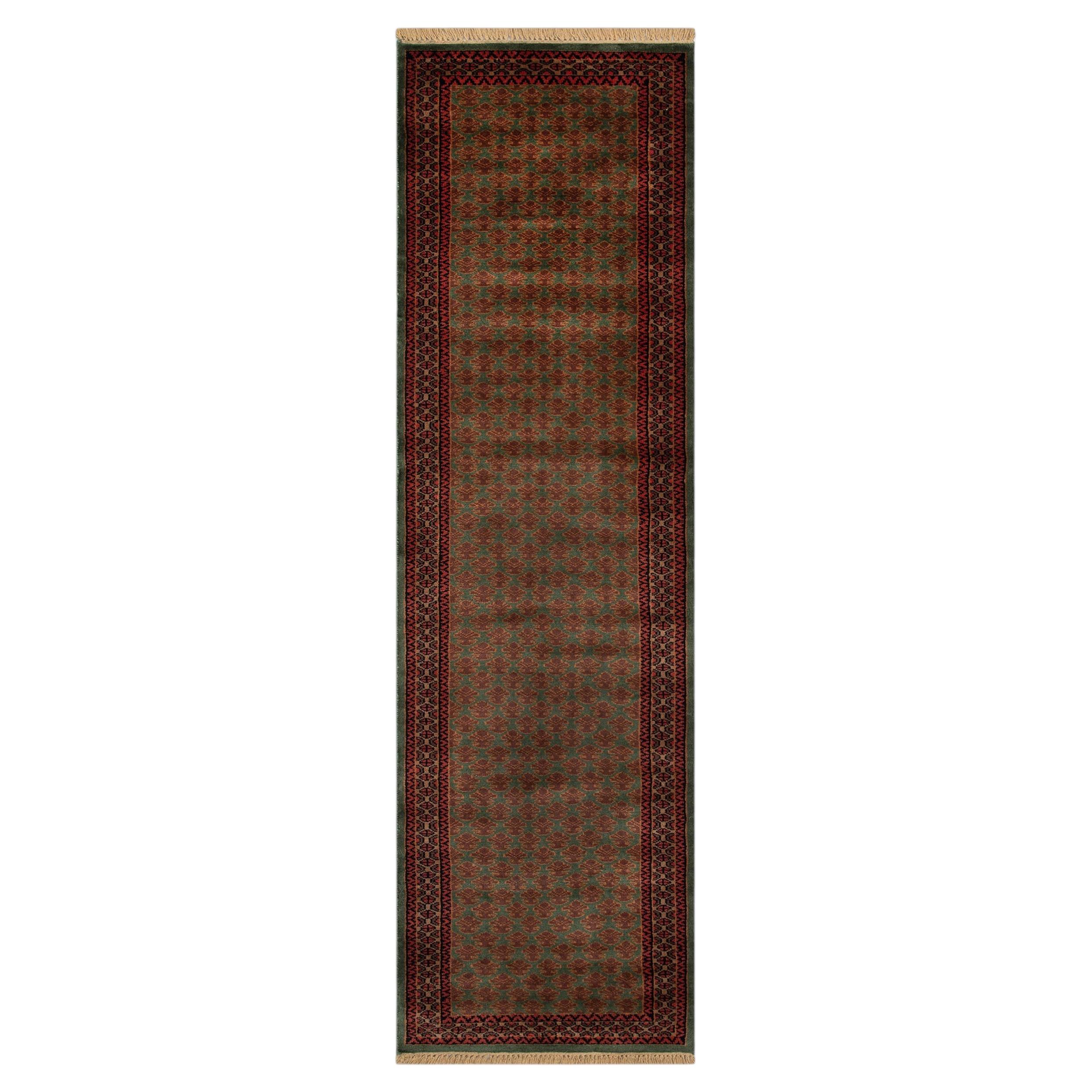 2.6x10 Alfombra persa verde de lana anudada a mano Herati ( G-14281 ) en venta