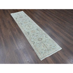 2'6"x10' Greenish Gray Karajeh Medallions Design Hand Knotted Wool Runner Rug