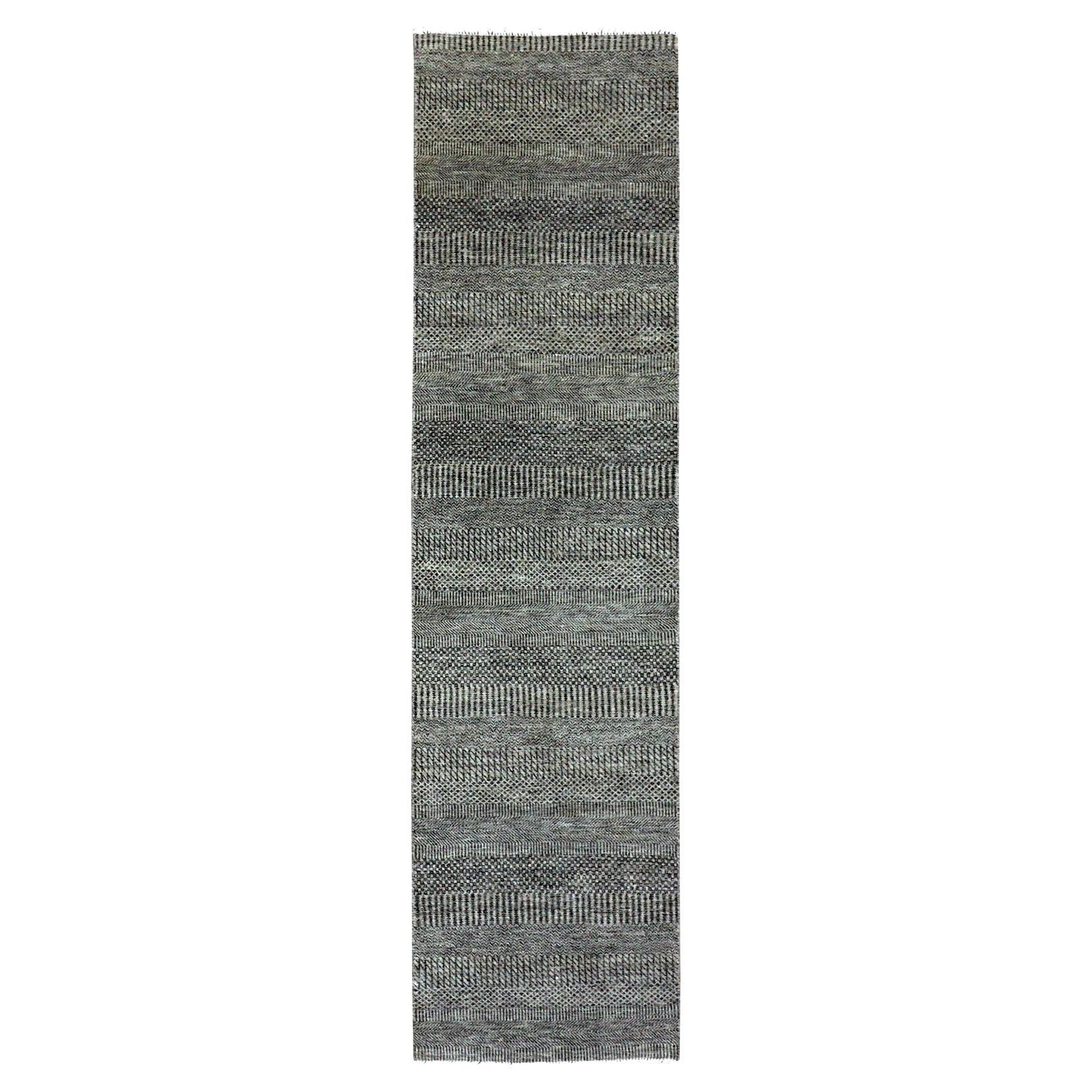 2
6"x10
 Harbor Gray Hand Knotted Grass Design Pure Undyed Wool Runner Rug For Sale