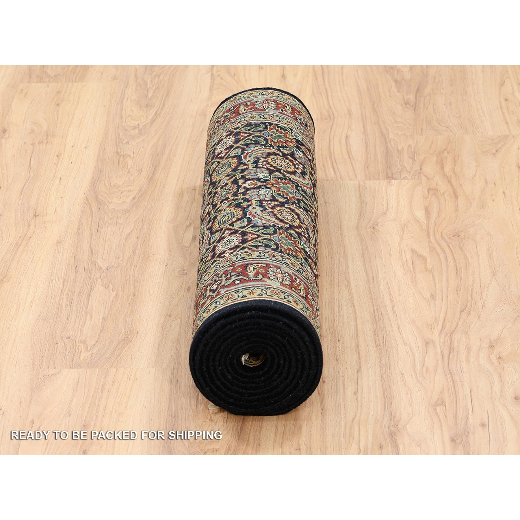 Tappeto Runner in lana 250 KPSI annodato a mano con disegno Herati nero inchiostro 2'6 