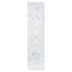 2'6"x10' Ivory Vintage Persian Tabriz Hand Knotted Worn Pure Wool Runner Rug