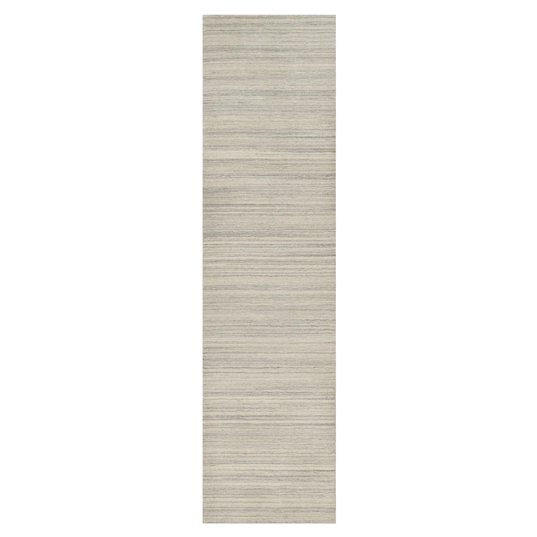 2'6 "x10' Leinen Elfenbein Einfarbig Modernes Design Ungefärbt Reine Wolle Handgewobener Teppich