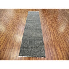 2'6"x10' Pastel Gray Hand Knotted Grass Design Undyed Wool Runner Oriental Rug