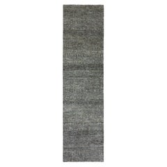 2'6"x10' Pastel Gray Hand Knotted Grass Design Undyed Wool Runner Oriental Rug
