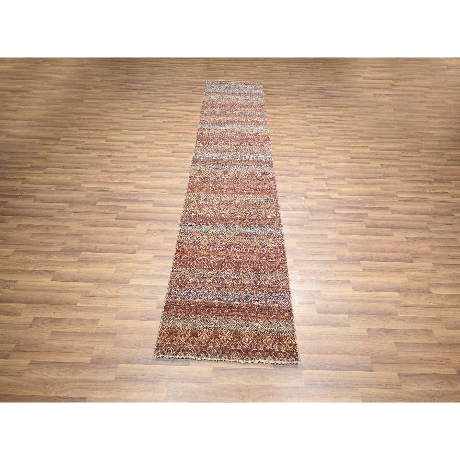 Chili Red, Kohinoor Herat with Small Geometric Repetitive Diamond Pattern, Tone on Tone, Soft and Shiny Wool, Hand Knotted, Runner, Oriental Rug
Primary materials: Wool
Latex: No Pile 
height: 0.25 Inches
Style: Contemporary
Primary color: