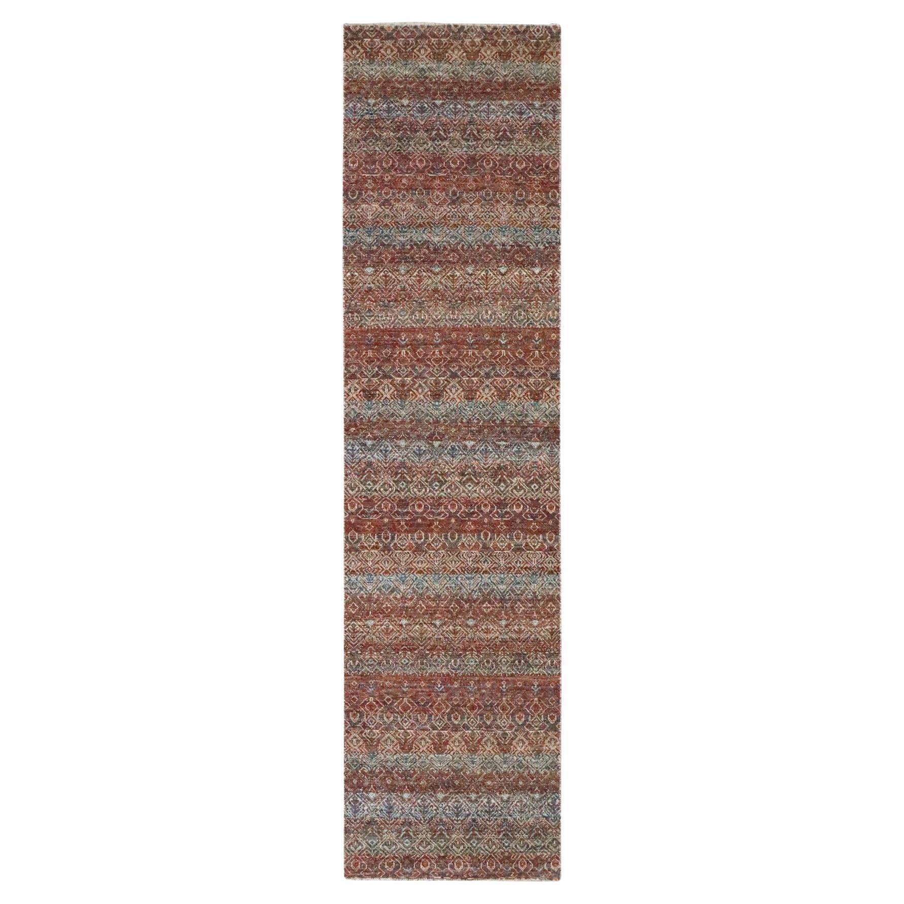 2'6"x10' Red Kohinoor Herat Geometric Pattern Hand Knotted Soft Wool Runner Rug