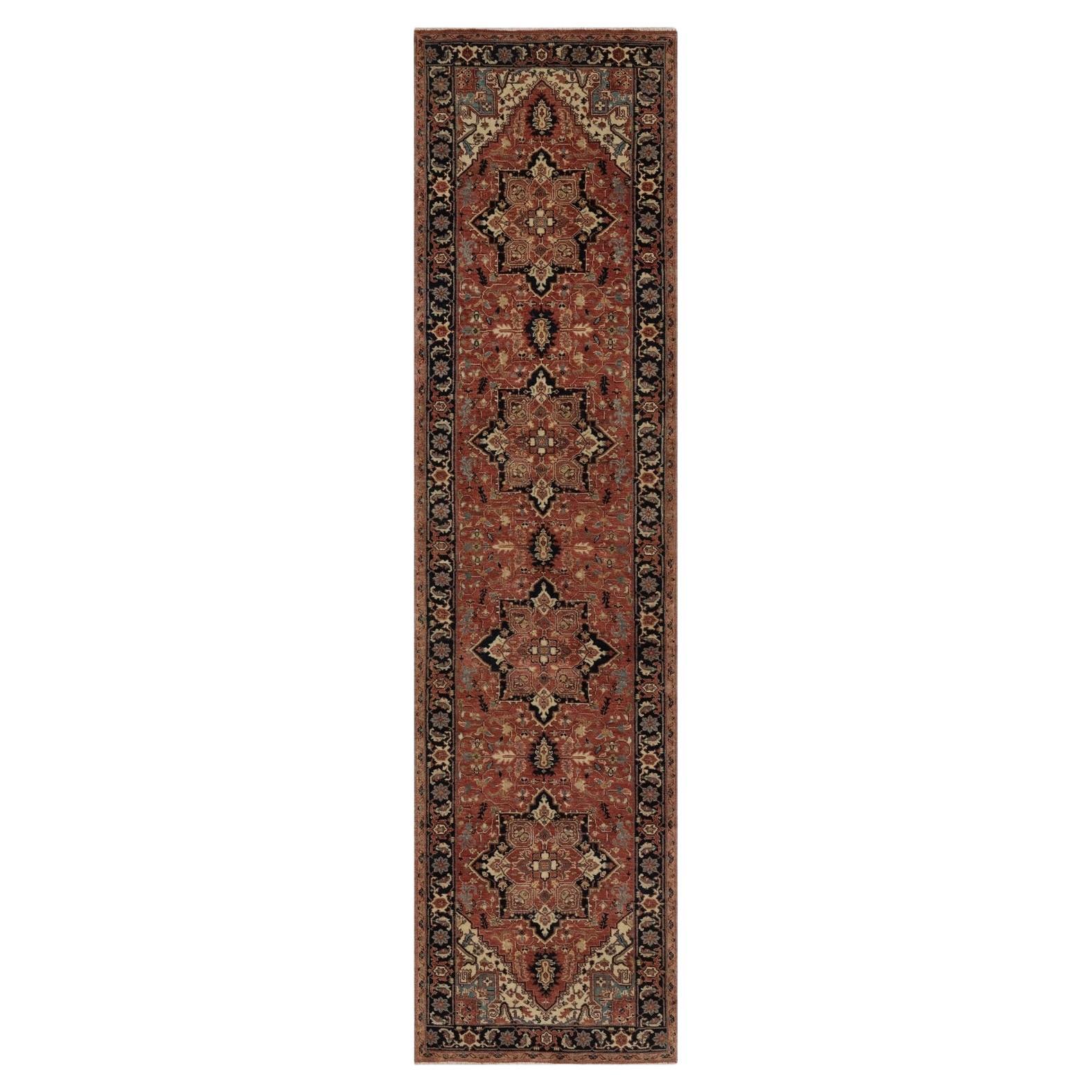 2'6"x10' Red Soft Wool Hand Knotted Antiqued Fine Heriz Re-Creation Runner Rug