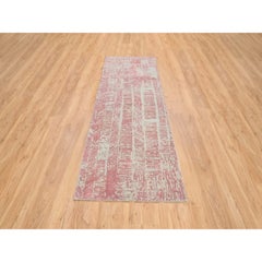 2'6 "x10' Rose Rosa Wolle und Kunstseide Jacquard Hand gewebt Läufer Teppich