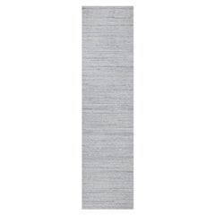 2'6 "x10' Weißer handgewebter einfarbiger moderner Striae-Design-Teppich aus natürlicher Wolle