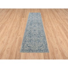 2'6"x10' Wool and Plant Based Silk Hand Loomed Gray Fine Jacquard Runner Rug