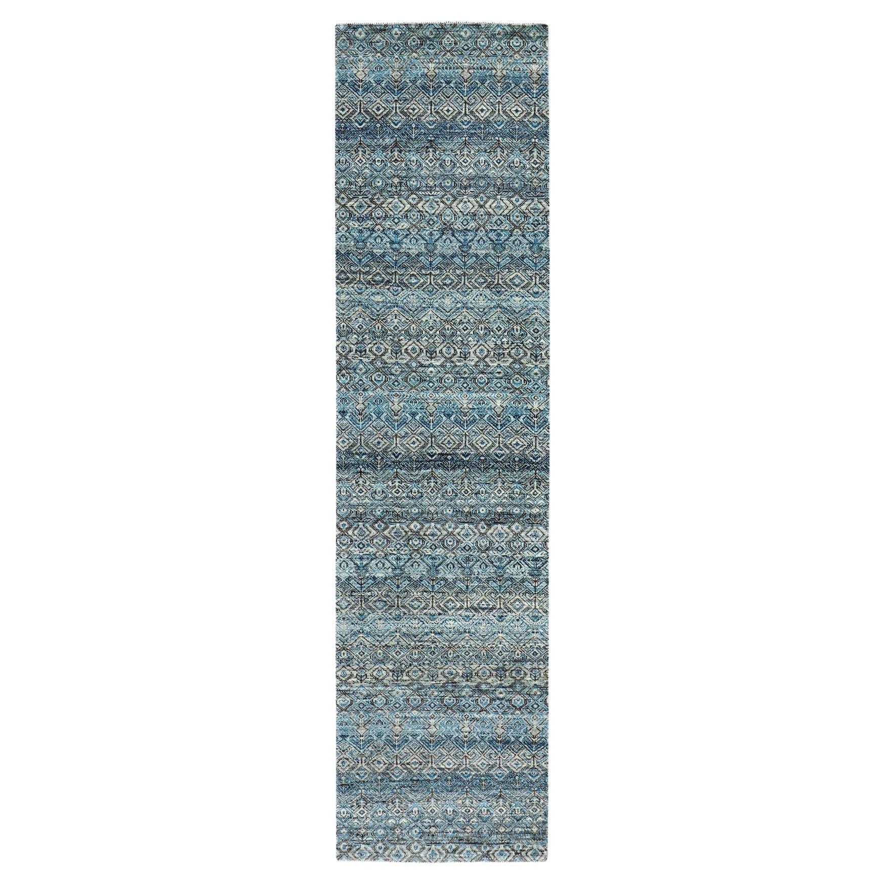 2'6"x10' Yale Blue Hand Knotted Kohinoor Herat Design Wool Runner Rug