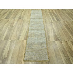 2'6"x10' Yellow Oxidized & Distressed Grass Design Wool Hand Knotted Runner Rug