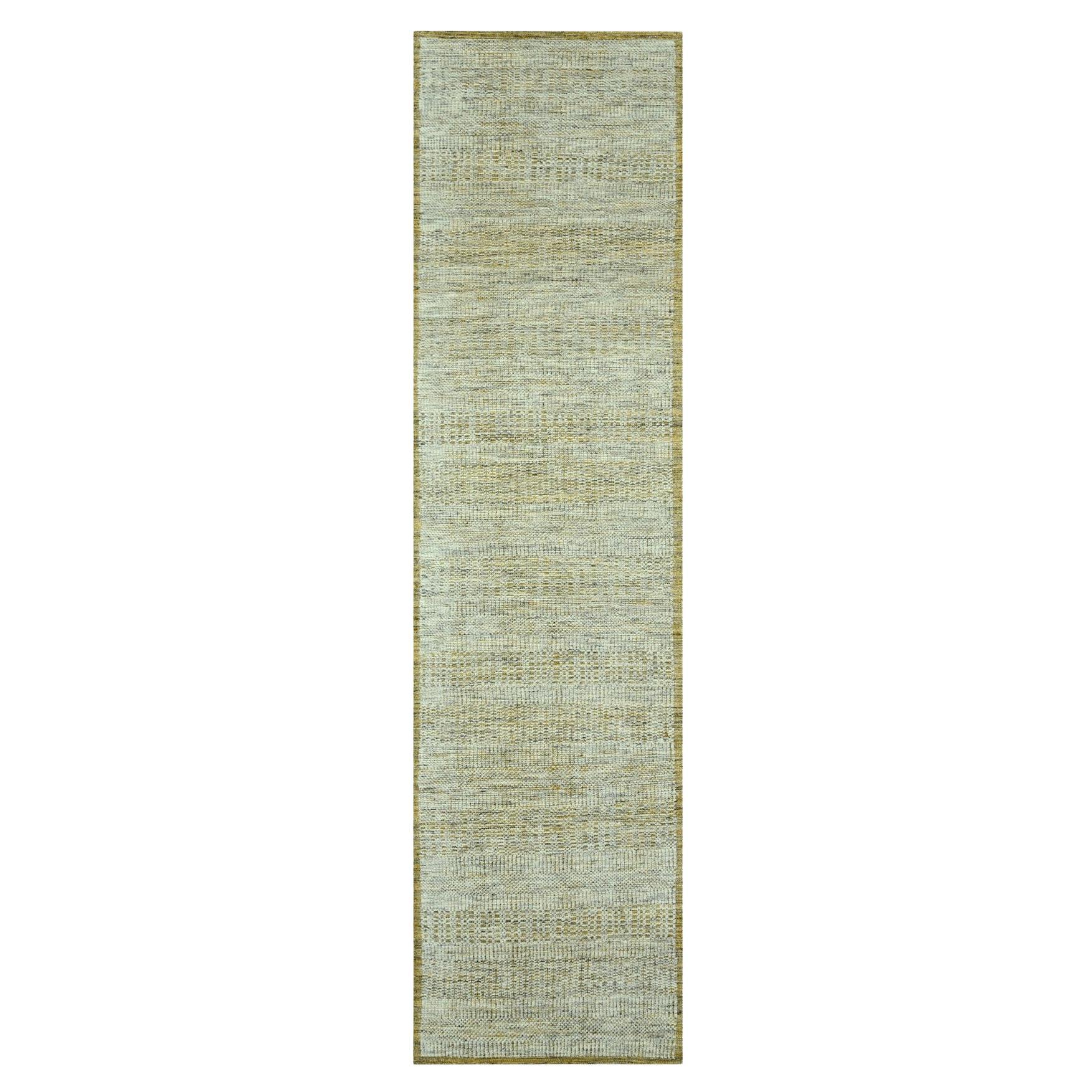 2'6 "x10' Tapis de course en laine nouée à la main, jaune, Oxidized & Distressed Grass Design