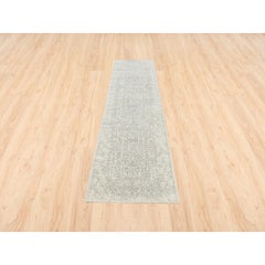 2'6"x10'1" Beige Hand Loomed, Wool Silk Fine Jacquard Oriental Runner Rug