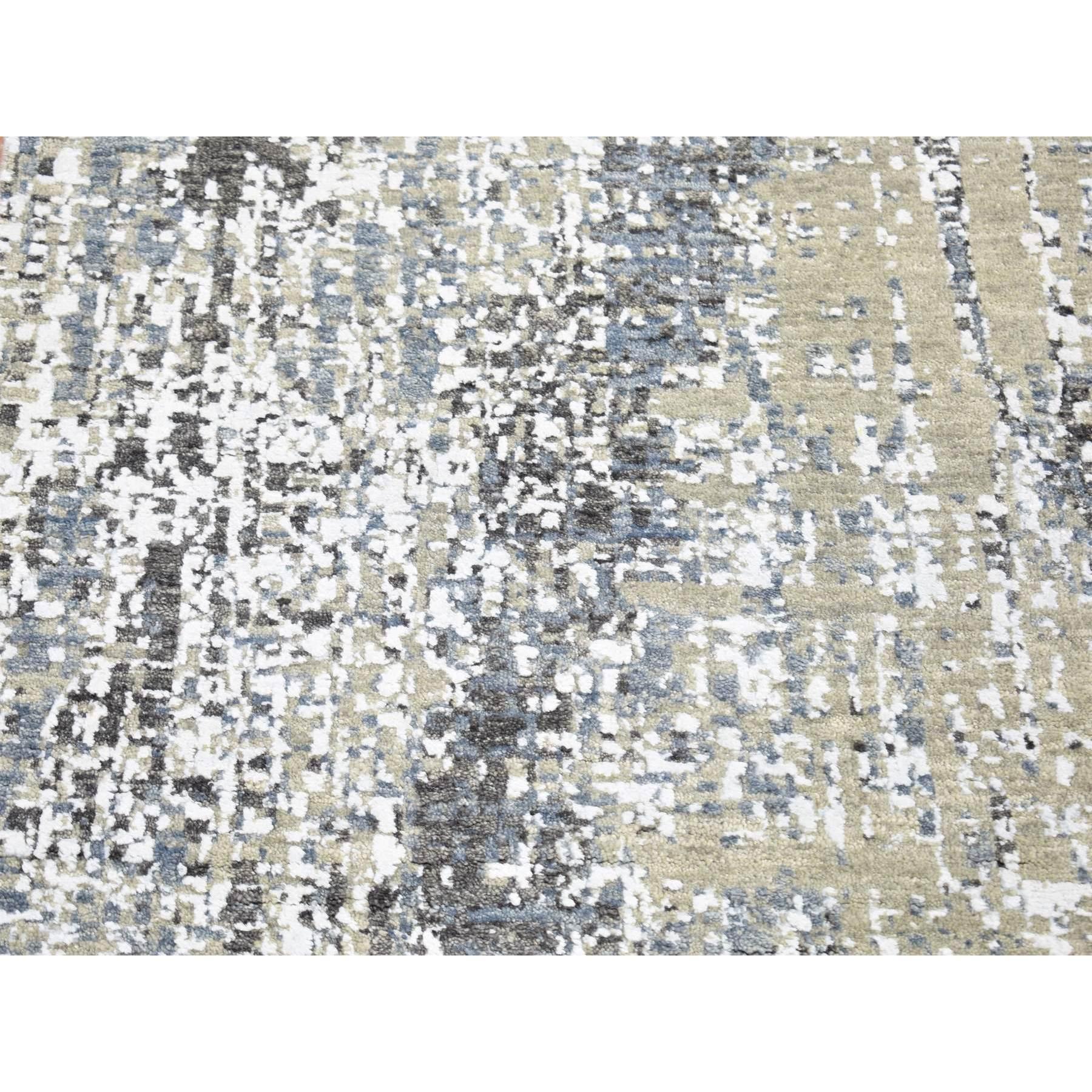 This is a truly genuine one-of-a-kind Beige, Modern Abstract Design, Denser Weave Hand Knotted Pure Wool, Runner Oriental Rug. It has been Knotted for months and months in the centuries-old weaving craftsmanship techniques by expert
