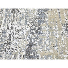 2'6"x10'1" Beige Modern Abstract Design Hand Knotted Pure Wool Runner Rug