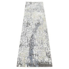 2'6"x10'1" Beige Modern Abstract Design Hand Knotted Pure Wool Runner Rug