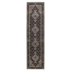 2'6 "x10'1" Noir Tabriz Mahi Fish Design Rugs en laine noués à la main