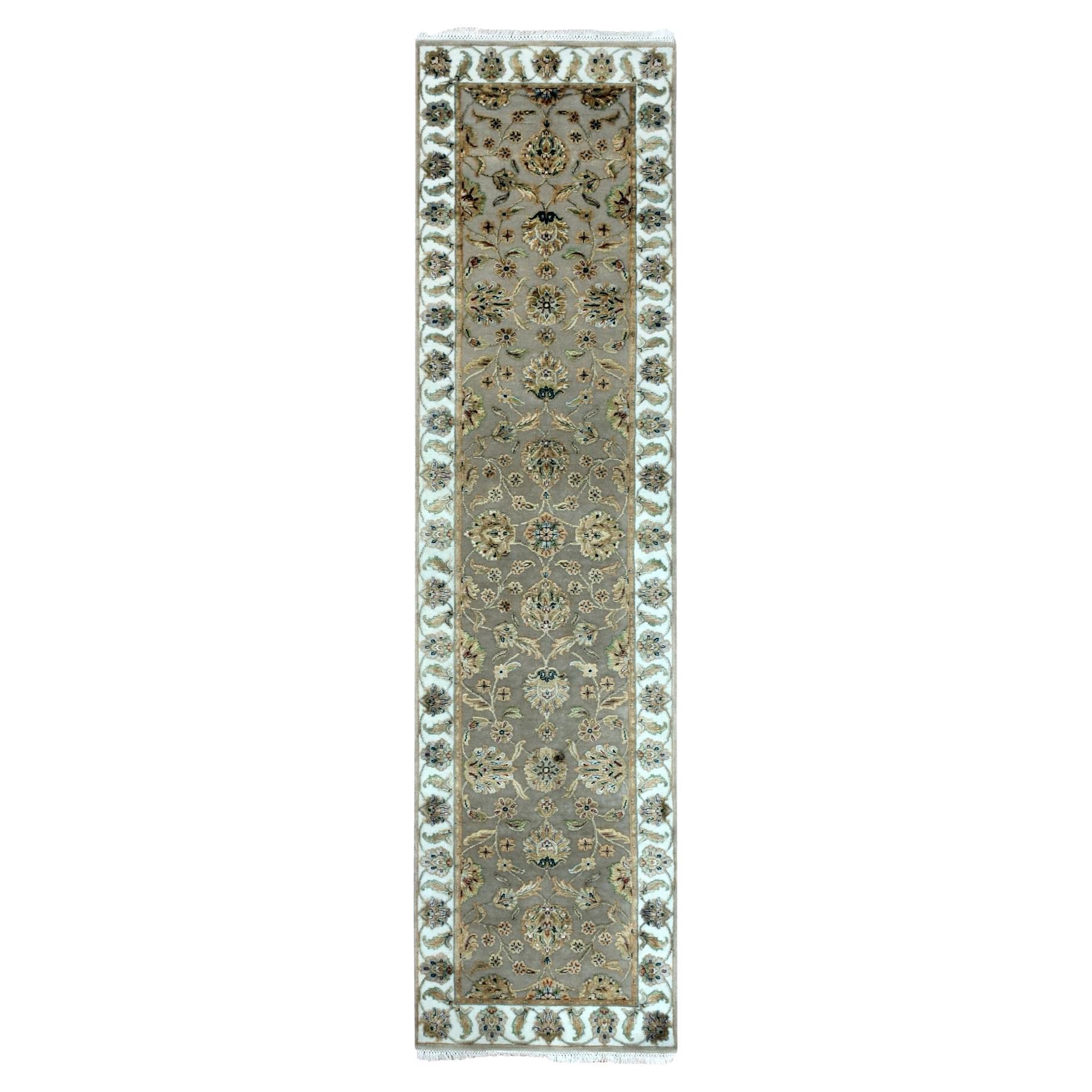 2'6"x10'1" Brown Hand Knotted Wool Silk Rajasthan Design Runner Oriental Rug
