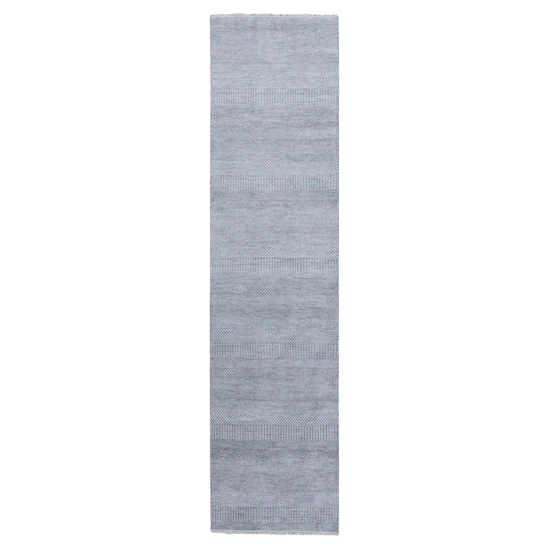 2'6 "x10'1" Grau Modern Grass Design Gabbeh Wolle und Seide Hand Knotted Läufer Teppich