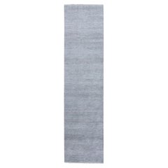 2'6"x10'1" Gray Modern Grass Design Gabbeh Wool and Silk Hand Knotted Runner Rug