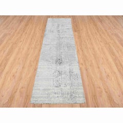 2'6"x10'1" Gray Modern Hand Spun Undyed Natural Wool Hand Knotted Runner Rug