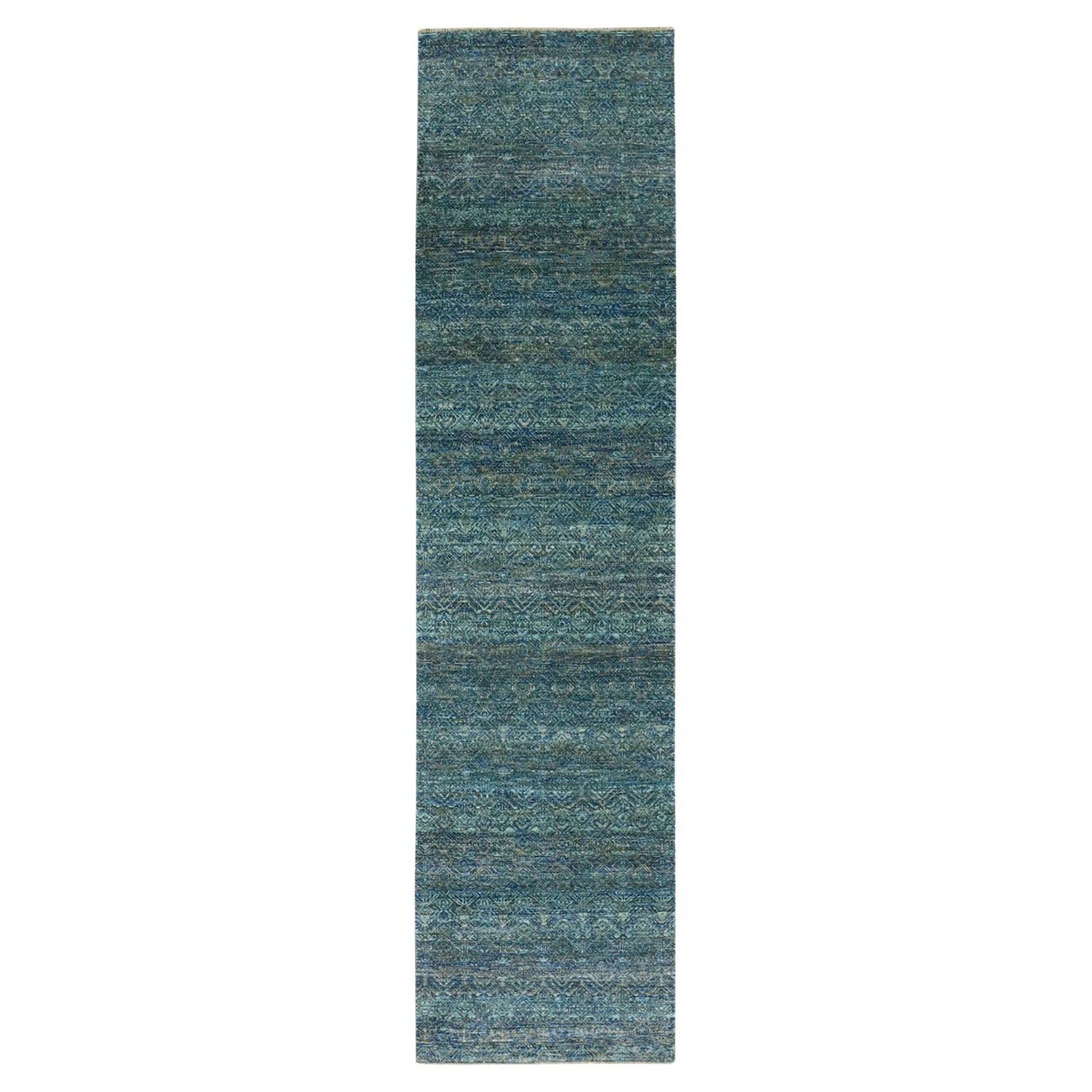 2'6 "x10'1" Tapis de course en laine nouée à la main Kohinoor Herat à design répétitif vert en vente