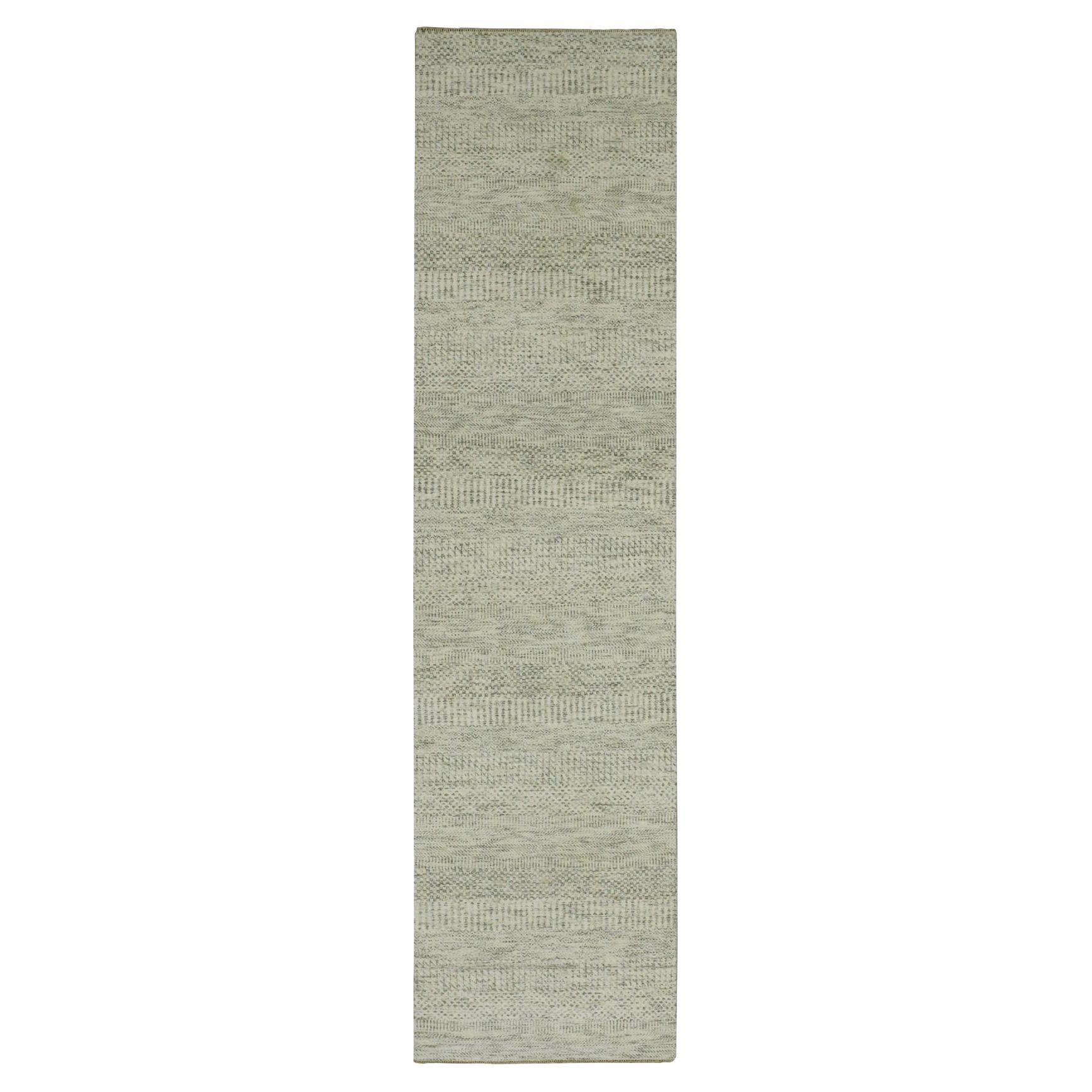 2'6 "x10'1" Moderne Blanco Anudado a Mano Hierba Moderna 100% Lana Alfombra Oriental Runner