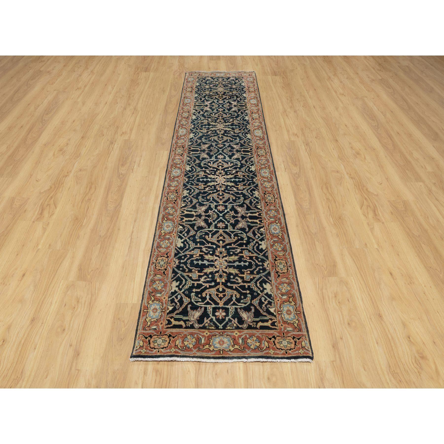 This is a truly genuine one-of-a-kind Antiqued Fine Heriz Re-Creation, Pure Wool Hand Knotted, Runner Oriental Rug. It has been Knotted for months and months in the centuries-old weaving craftsmanship techniques by expert artisans.
Primary