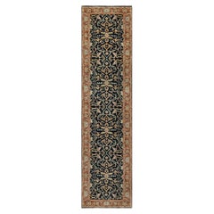 2'6"x10'1" Prussian Blue Hand Knotted Heris Re-Creation Wool Runner Oriental Rug