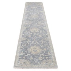 2'6 "x10'2" Grigio cenere, Influenza Oushak Seta con Lana annodata a mano Runner Rugs