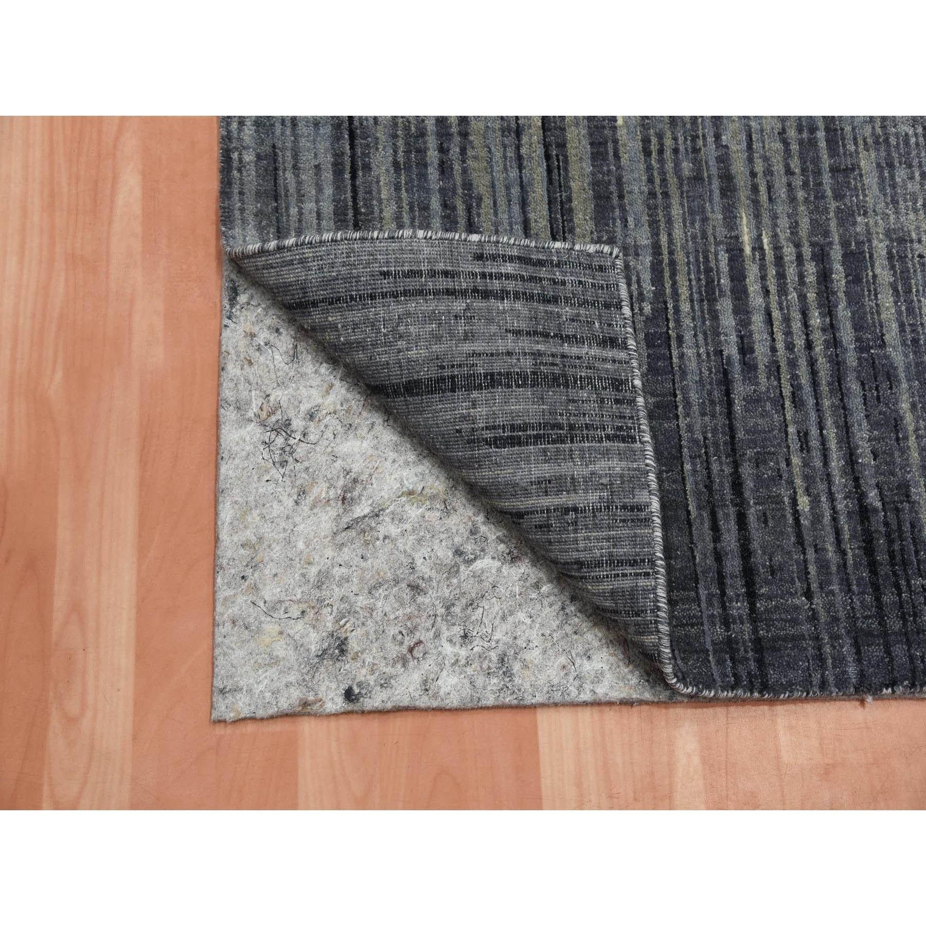 Indiano Tappeto Runner Grigio e Nero in Pura Lana Annodato a Mano con Design/One Moderno 2'6 