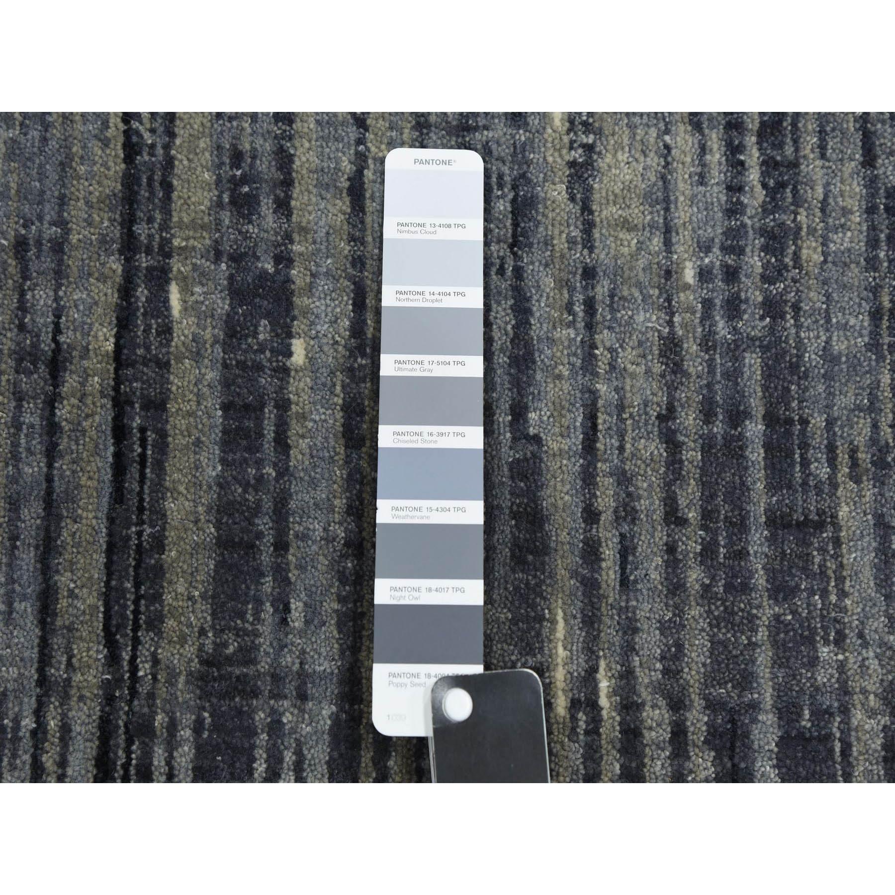 Annodato a mano Tappeto Runner Grigio e Nero in Pura Lana Annodato a Mano con Design/One Moderno 2'6 