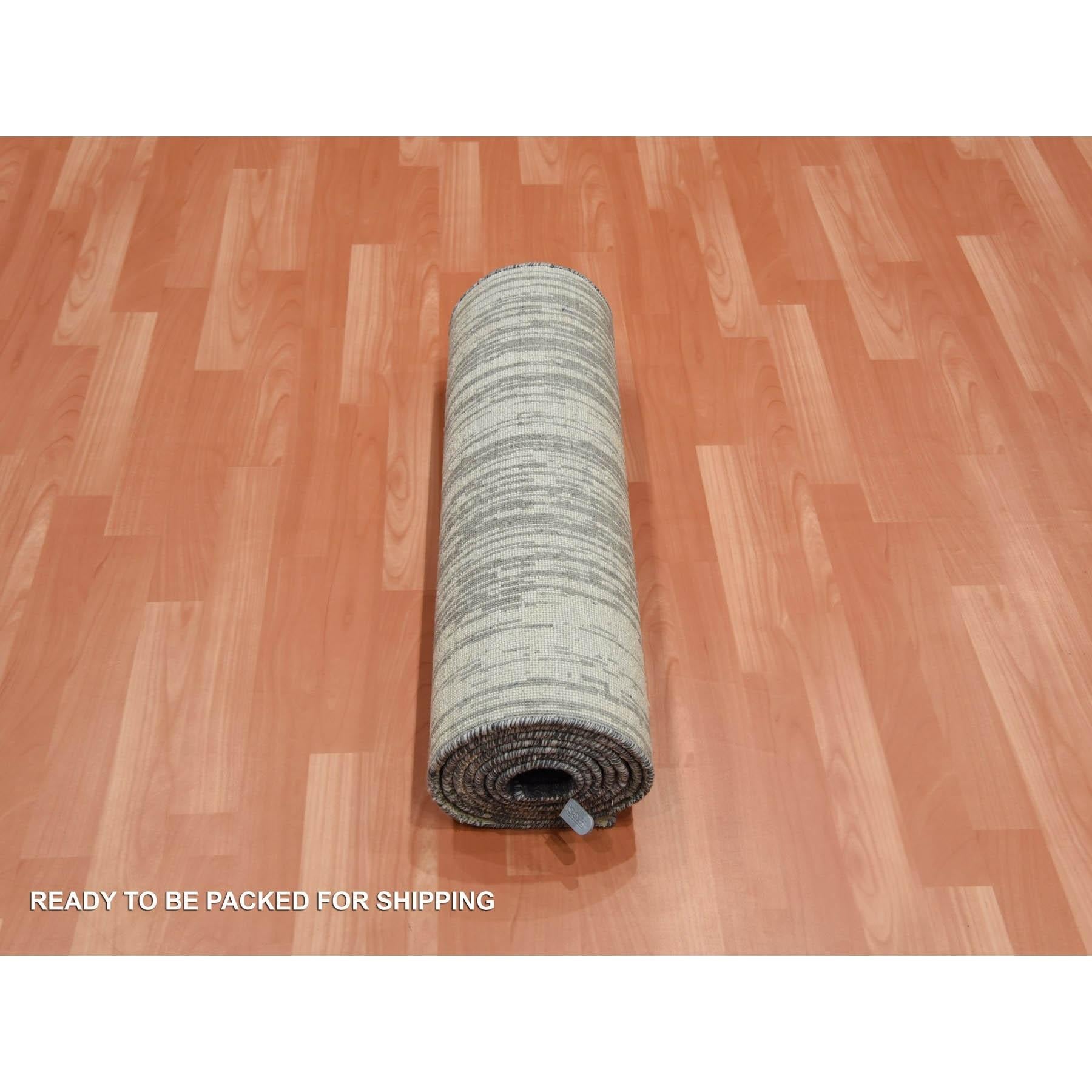 Tappeto Runner Grigio e Nero in Pura Lana Annodato a Mano con Design/One Moderno 2'6 