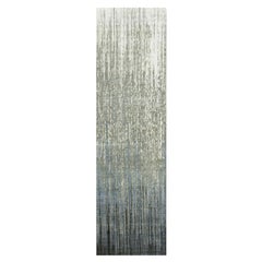 2'6"x10'2" Gray and Black Pure Wool Hand Knotted Modern Ombre Design Runner Rug