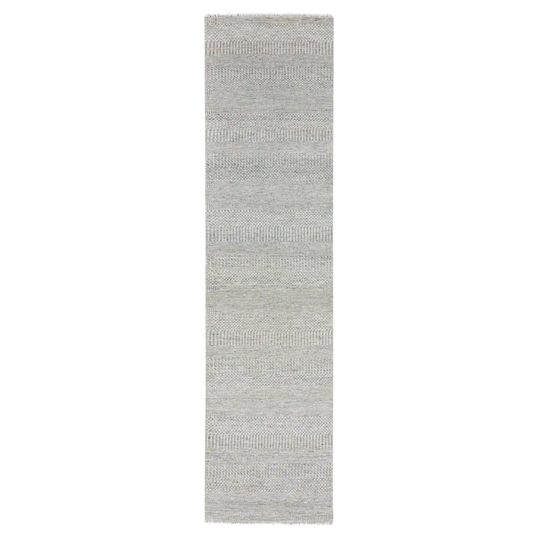 Tappeto Orientale Runner 2
6 "x10
2" Grigio in Pura Lana Annodato a Mano dal Design Modern Grass